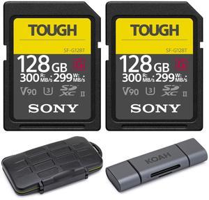 Sony 128GB UHS-II Tough G-Series SD Card Bundle (2-Pack) with Aluminum Type-C SD Card Reader Compatible with Up to 512GB Capacity Cards and Rugged Memory Storage Case (4 Items)