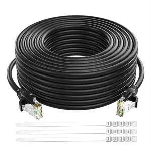 Adoreen Cat 6 Ethernet Cable 200 Ft-Black, Outdoor & Indoor Snagless Long Round RJ45 Network Cable, POE, Soft Flexible Gbps Internet LAN Computer Patch Cord for Router Modem Switch Fast Gaming+ Ties