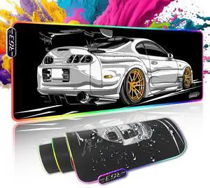 AllstarGarage RGB Gaming Mouse Pad Extended, Large led Mousepads Non-Slip Rubber Base with 19 Lighting Modes, Computer Keyboard Mat Soft Waterproof Desk pad 31.5 x 11.8 inches, Supra JDM car Mousepad