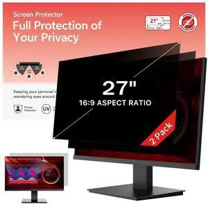 bersem 2 Pack 27 inch Removable Computer Privacy Screen Filter for 16:9 Ratio Monitor, Anti-Spy, Anti-Glare, Anti-Scratch, UV-Blocking