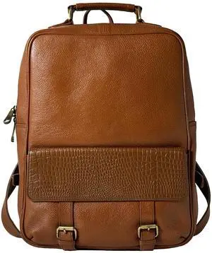 Bonahide Genuine Leather Luxury Backpack Multi-functional Elegant Daypack Office Travel Leisure 15.6" Laptop Bag (Tan)