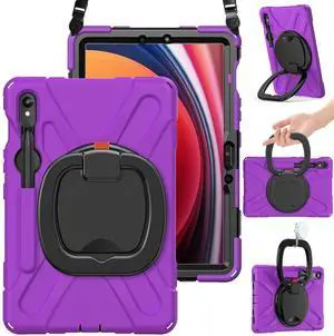 BRAECN for Samsung Galaxy Tab S10 FE/S9 FE/ S9 Case 10.9/11 Inch 2025/2023 SM-X520/X510/X710, Heavy Duty Rugged Silicone Cover w/Ring Stand, Shoulder Strap, Stable Kickstand, S Pen Holder, Purple