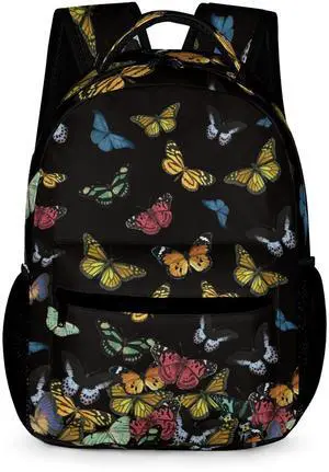 Catilo Butterfly Backpack for Girls Boys, Elementary Middle High School Bookbags for Teen Kids, Large Travel Laptop Back Packs for College Students Women Men, Durable Lightweight School Bags, Black