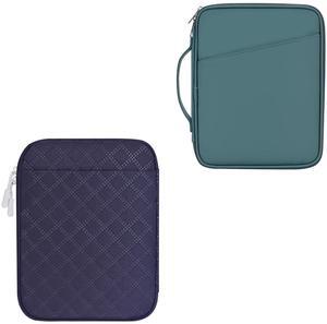 9-11 Inch Tablet Carrying Sleeve, Teal Blue(PU)+Navy Blue(Fabric), 2Pcs