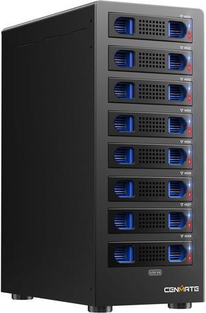 CENMATE 8 Bay Hard Drive RAID Enclosure with Cooling Fan for 2.5/3.5" SATA HDD/SSD with USB A/C 3.0+eSATA Cable, 3.5 Hard Drive Enclosure Supports 160TB Capacity, 8 RAID Modes, DAS(NO NAS)