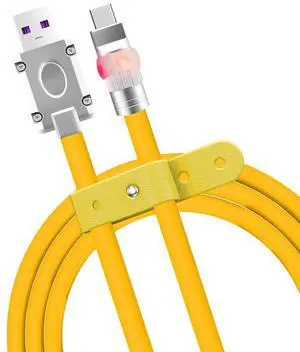chubbycable Neon Chubby - Fast Charge UFO Neon Cable Durable Charging Cable Ultra-Thick Silicone LED Light Up Phone Charger Cord, Yellow, USB A to Type-C, 6.6FT