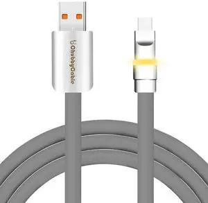 chubbycable Neon Chubby - Fast Charge Cable with Smart Light RGB Color Gradual Light Up LED USB Charging Cable, Gray, USB-A to Type-C, 3.3 FT