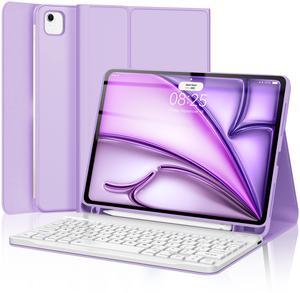 D DINGRICH iPad Air 11-inch M2 Case with Keyboard 2024, Smart Folio Leather Cover with Pencil Holder for iPad Air M2 11 inch, Rechargeable, Magnetic Wireless Keyboard for iPad Air 11" 6th Gen - Purple