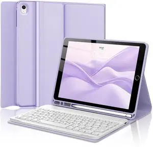 D DINGRICH for iPad 9th Generation Case with Keyboard 10.2 Inch - Wireless Detachable Folio Keyboard Cover with Pencil Holder for iPad 8th Gen/7th Gen/iPad Pro 10.5"/iPad Air 3rd Gen - Light Purple
