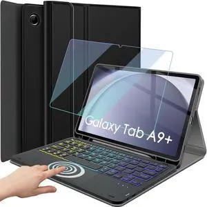 Backlit Touchpad Keyboard Case for Samsung Galaxy Tab A9 Plus 11 Inch 2023 Release, 3-Zone Backlit Wireless Keyboard with Slim Stand Cover Case with Screen Protector for 11 Tab A9+ SM-X210/X216/X218