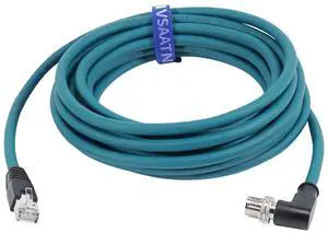 IVSAATN Cat-7e Ethernet Shielded Cable M12 X-Type 8 Position to RJ45 Waterproof Industrial Network High Flex Cable for Cognex (5M, Right Angle X-Code Blue)