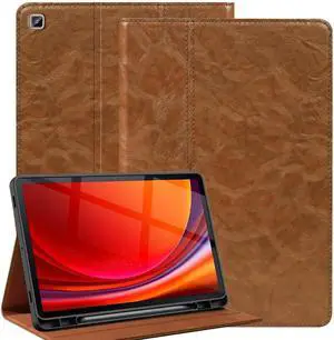 Gexmil Genuine Leather Case for Samsung Galaxy Tab A9 Plus 11 Inch with Pencil Holder,Shockproof Protective Adjustable Kickstand Smart Premium Folio Flip Tablet Cover, Khaki