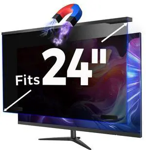 GUDTEKE Magnetic 24 Inch Computer Privacy Screen Filter, Aluminum Alloy Hanging Privacy Screen for Computer Monitor for 16:9 Monitor Removable Anti Blue Light Eye Protection