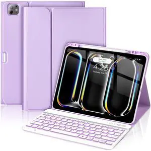 for iPad Pro 13 Inch (M4) 2024 Case with Keyboard, Magnetic Detachable - 7 Color Backlit Keyboard Case for iPad Pro 13 (M4), Rechargeable Wireless Keyboard Cover with Pencil Holder (Light Purple)