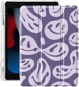 Idocolors Funny Ghost Face Pad Case for 10.2 Inch iPad 7th/8th/9th Generation (iPad 2019/2020/2021) Cute Purple Girly Anti-Scratch Shockproof with Pencil Holder Lightweight Smart Trifold Stand Cover