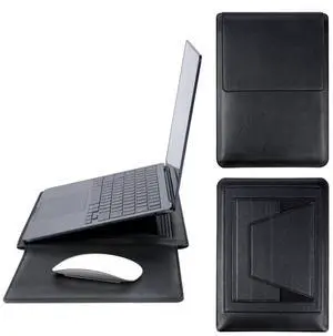IMMOENUC Laptop Sleeve Case with Stand for 2024-2021 MacBook Pro 14 M4/M3/M2/M1 Pro/Max MacBook Air 13 A1466/A1369/A1304 14 inch PU Leather Slim Bag with Mouse PadBlack