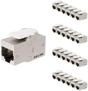 iwillink 10Gbps Cat6A Shielded Keystone RJ45 Coupler 25-Pack, Zinc Alloy Metal Housing Ethernet Coupler, Female to Female Cat6a Keystone Jack, Silver