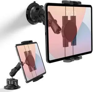 Keuvirya iPad Suction Mount, Aluminum Heavy Duty Suction Cup Tablet Holder for Car Dashboard, 360° Rotation Tablet Mount for Truck Windshield/Window/Mirror, Fits 4.7"-12.9" iPad Pro/Air Mini/Tablets