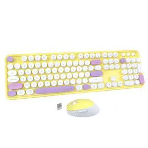 UBOTIE Colorful Computer Wireless Keyboard Mouse Combos, Typewriter Flexible Keys Office Full-Sized Keyboard, 2.4GHz Dropout-Free Connection and Optical Mouse (Yellow-Purple)