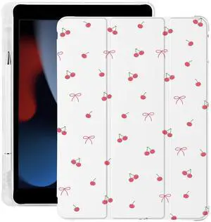 Cute Kawaii Cherry Bow for iPad (A16) 11th Generation Case 11 Inch 2025, for iPad 10th Generation Case 10.9 Inch 2022 with Pencil Holder, Auto Sleep/Wake, Leather Soft TPU Back Cover