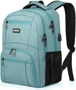 Liokesa Backpack for Men Women, School Backpacks for Teen Boys Girls, Water Resistant Laptop Backpack with USB Charger, 15.6 Inch Black College Bookbag, Teal