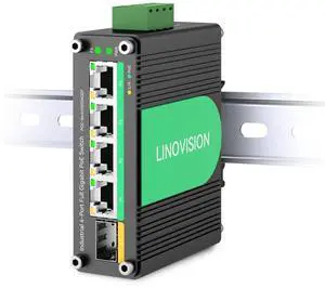 LINOVISION Industrial 4 Ports Gigabit Solar PoE Switch with DC957V Redundant Power Input, 12V PoE Switch with SFP Uplink, IEEE802.3af/at @120W, Compact PoE Power for Solar Power/RV Truck/VoIP Systems