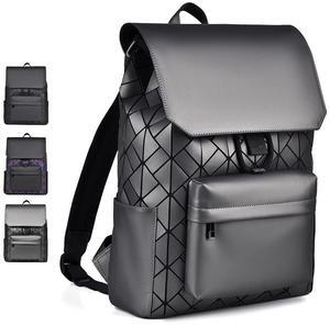 LSTLQHX Geometric Luminous Backpack for Women Men Casual Daypack PU Leather Cool Bags Travel Laptop Business Backpack Bookbag (Gray)