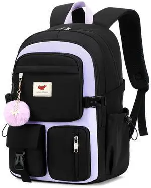 Laptop Backpack 15.6 Inch Kids Elementary Middle High School Bag College Backpacks Anti Theft Travel Back Pack Large Bookbags for Teens Girls Women Students (Black Purple)