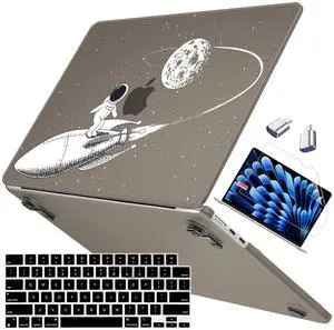 Mektron Ultra Thin Armor Case Compatible with MacBook Air 13.6 inch Printed Cover 2025-2022 M4 M3 M2 A3240 A3113 A2681, Protective Hard Shell with Fold Kickstand, Astronauts