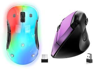memzuoix 2.4G Wireless Mouse, Cordless Computer Mice Wireless Mouse for Laptop, Desktop, PC, MacBook- 2 Pack (LED Rechargeable Wireless Mouse+Purple Ergonomic Wireless Mouse)