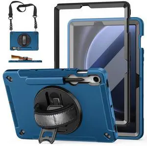 Case for Galaxy Tab S10 Lite &S10 FE S9 FE 10.9"/S9 11 Inch: TPU Cover for Samstng Tablet S10 FE/ 2025/ S9 FE & S9 2023 5G with Screen Protector- Stand- Handle-Shoulder Strap-S-Pen Holder-Blue