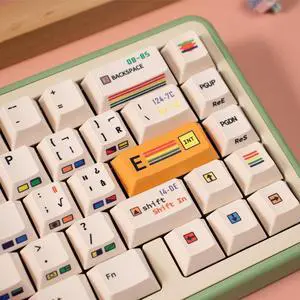 147 Keys Retro PBT Cherry Profile Keycaps, Side Print Beige Keycaps Set, Five Side Dye Sublimation Keycaps for Mechanical Gaming Keyboard