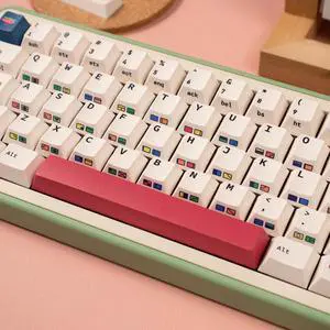 Retro PBT Keycaps, 147 Keys Cherry Profile Beige Mechanical Keyboard Keycap, Dye Sublimation Side Print Keycaps for 60% 65% 70% 75% 100% Mechanical Keyboards