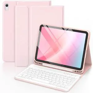 MMK for iPad 11th 10th Generation Case with Keyboard 11/10.9" 2025 A16/2022, Detachable Wireless Bluetooth Folio Keyboard Case with Pencil Holder - Pink