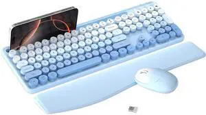 MPTOG Colorful Wireless Computer Keyboard and Mouse Combo with Phone Holder, Wrist Rest, Typewriter Keys, 2.4GHz Wireless, Full-Sized Optical Mouse for PC and Laptop(Blue Colorful)