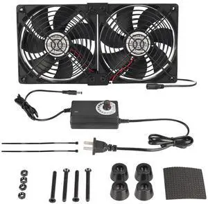 Neukniy 2X 120mm Computer Fan with AC Plug, AC 110V 120V 220V 240V Variable Speed Fan for Mining Machine Cabinet Chassis Server Workstation Cooling
