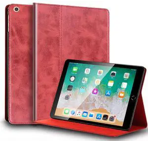 NANRUIL for Ipad Case 10.2-inch 9th/8th/7th Gen Genuine Leather Cover Protective Shell for 2021/2020/2019,Auto Wake/Sleep.Red