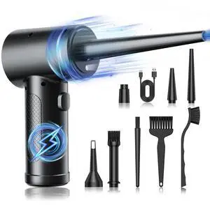 Compressed Air Duster, 3 Gear Adjustable 110000RPM Electric Air Blow Portable Keyboard Cleaner with LED Light, Rechargeable Dust Off Cordless Air Duster for Computer, Car, Electric Devices