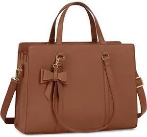 Laptop Bag for Women 15.6 inch Laptop Tote Bag Waterproof Leather Computer Bag Large Lightweight Briefcase Professional Business Office Work Bag, Dark Brown
