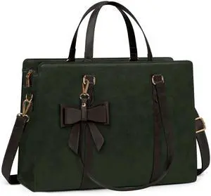 Laptop Bag for Women 15.6 inch Laptop Tote Bag Waterproof Leather Computer Bag Large Lightweight Briefcase Professional Business Office Work Bag, Dark Green with Coffee