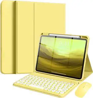 NUWONAYA Keyboard Case with Mouse for iPad Air 11-inch(M3 2025/M2 2024)/Air 4th/5th Gen/Pro11(2022/2021/2020),Candy Round Key, Magnetic Detachable Keyboard Case with Pencil Holder,Yellow