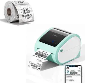 Omezizy D520BT Bluetooth Shipping Label Printer and 500Pcs 2x2 Roll TransparentThermal Labels, Wireless Thermal Label Printer for Small Business, Thermal Printer for Shipping Labels