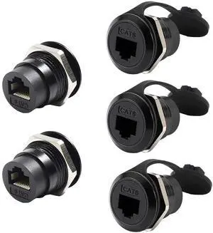 PENGLIN 5PCS RJ45 Panel Mount Connector,Double Head CAT6/5e /5 Ethernet LAN Cable Connector Adapter Female to Female with Waterproof/Dust Cap