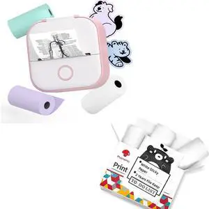 Phomemo T02 Printer Set with 3 Rolls Paper Inkeless Printer- Mini Printer Sticker Maker Bluetooth Thermal Pocket Printer for Study Notes, Stickers, Photos, DIY Printing, for Birthday, Pink