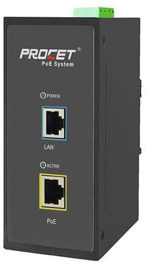 Procet 10 Gbps Gigabit PoE+ Injector Din Rail, 30W Industrial PoE Adapter with Wide Temp -40degF to 149degF, 6KV Surge Protection, AC/DC Input, IEEE802.3af/802.3at, PT-PSE105G-AC-10