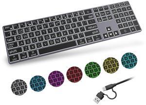 POWZAN Large Print Aluminum Bluetooth Keyboard for Mac,7 Backlit Computer Wired Keyboard with Numeric Keypad for Ipad,Full Size Slim Quiet,for iMac, MacBook Pro/Air- Space Gray