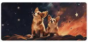 QEOPGNE Akita Corgi Dog Gaming Mouse Pad Large Starry Night Dog Mousepad Aesthetic Animals Cute Puppy Desk Mat for Keyboard and Mouse Mat Non-Slip Rubber Desk Pad 35.4 x 15.7 Inch