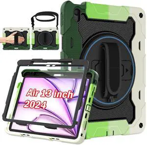 ROSROME for iPad Air 13 Inch Case M3 2025 / M2 2024 with HD Screen Protector, Shoulder Strap, 360 Stand, Hand Strap, Pen Holder [ Kids Friendly] Heavy Duty Shockproof Drop Protection
