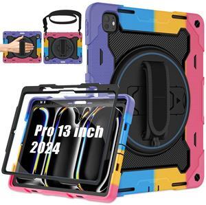 ROSROME for iPad Pro 13 Inch Case 2024 M4 7th Generation with HD Screen Protector, Shoulder Strap, 360 Stand, Hand Strap,Pen Holder |15ft Drop Protection| Heavy Duty Military Case for Pro 13 for Kids
