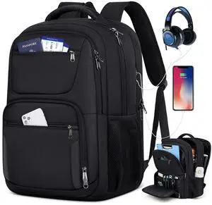 Travel Laptop Backpack, 17 Inch Extra Large Laptop Backpack with USB Charging Hole 45L Anti Theft Travel Backpack Water Resistant College Business Computer Bag Fit 17.3 Inch Laptop for Men Women Black